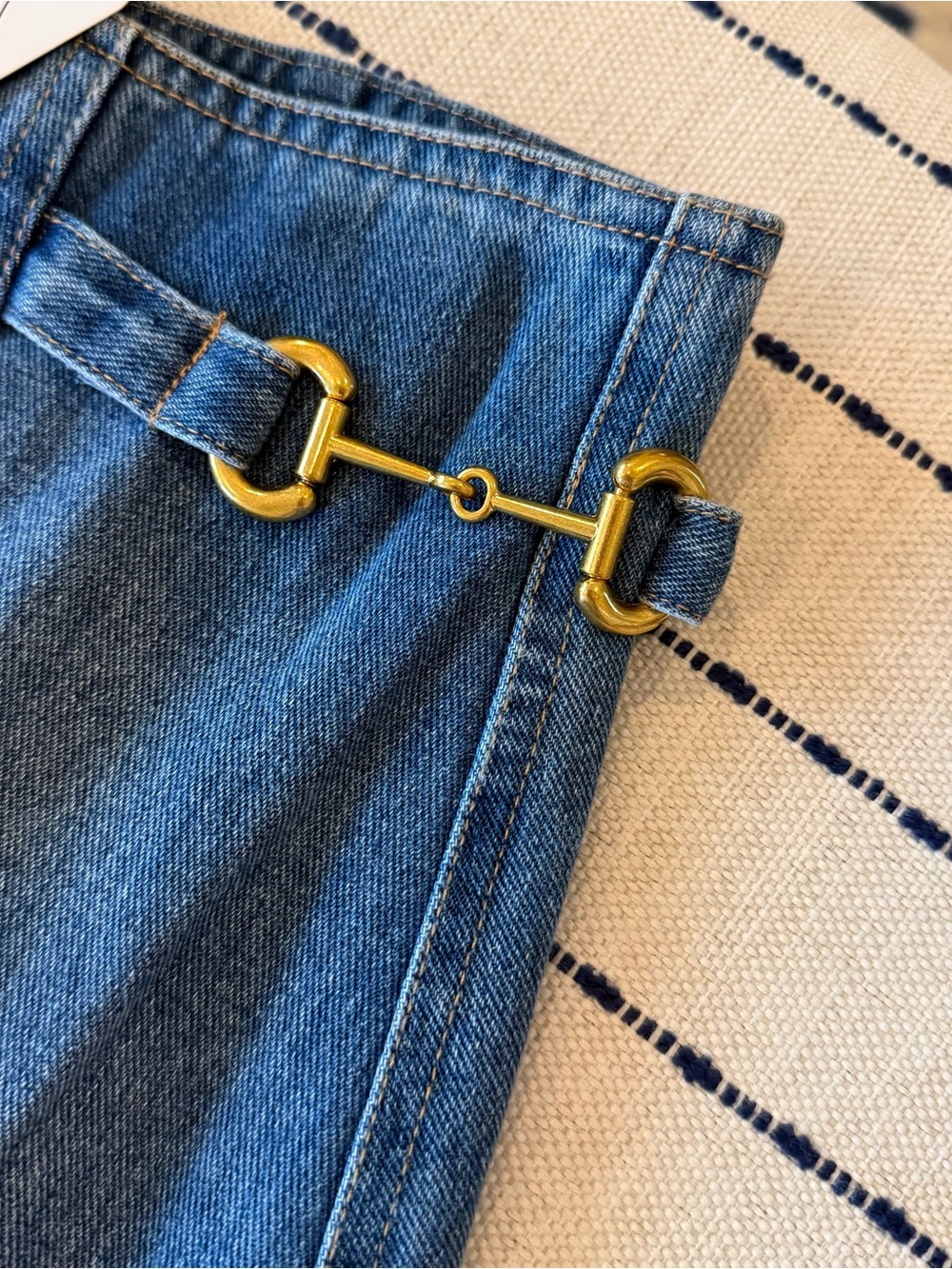 TCEC Dark Blue A-Line Denim Skirt with Side Buckle Detail - Picture 3 of 6